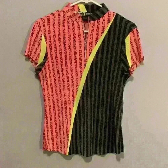 Jamie Sadock Size Small Golf Top Crinkle Plisse 1/4 Zip Polo Mock Collar Shirt - Picture 1 of 3